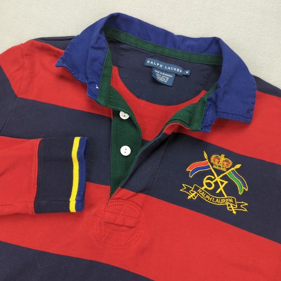 Ralph Lauren Rugby Dress Womens Medium Long Sleeve Crest Logo Striped Vintage - Picture 1 of 13